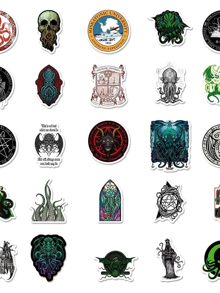 50 HP Lovecraft and Cthulhu Stickers | Fifty Unique Stickers, 2"x2" Sized, Party Gifts, Cosmic Horror Lover, Cthulhu Mythos, Call of Cthulhu