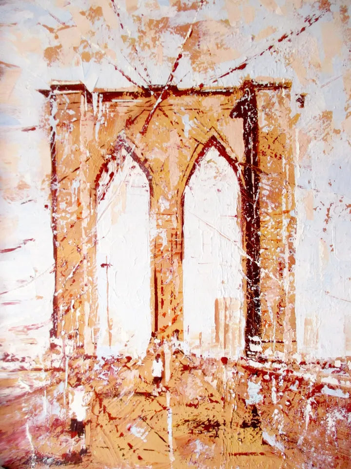 New York Painting ORIGINAL PAINTING ON CANVAS, Brooklyn Bridge Painting by Walperion