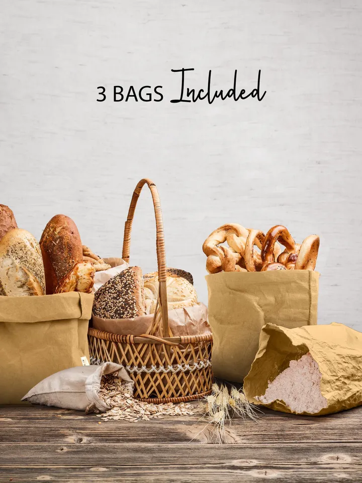Set of 3 baskets of bread in eco-friendly washable kraft paper - Multipurpose bread baskets, modern fruit bowls and decorative pots