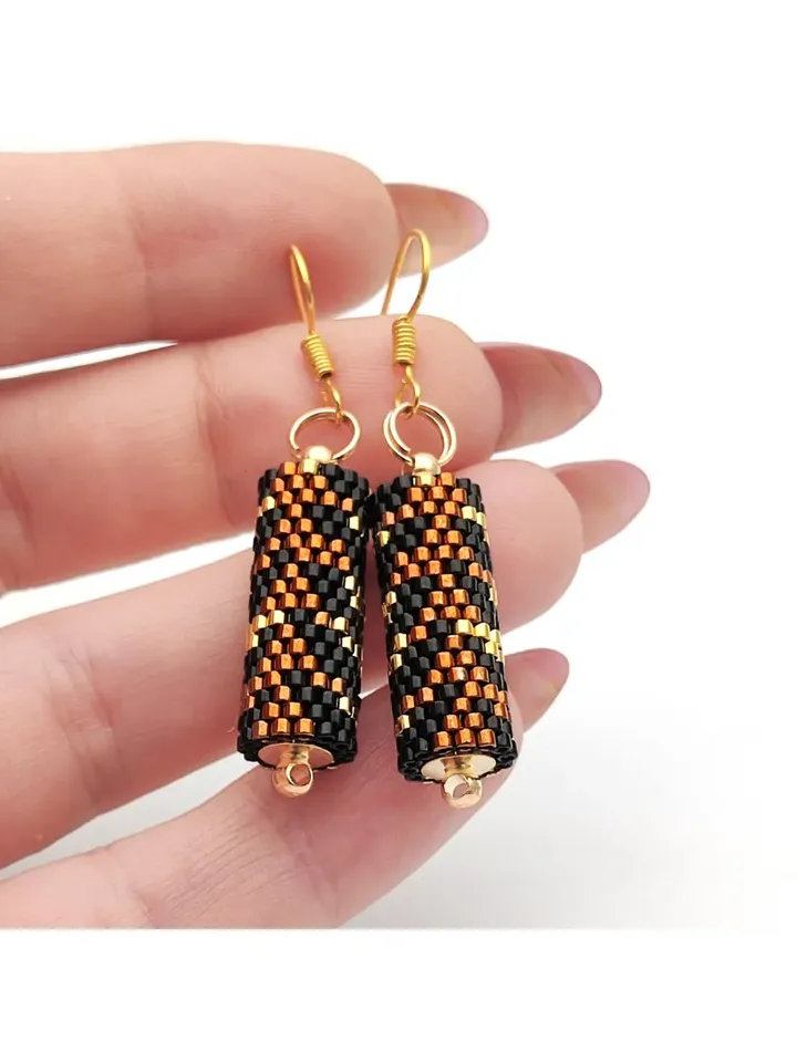 Step by step tutorial tube earrings, PDF pattern earrings, DIY tube earrings, Pattern peyote tube earrings,