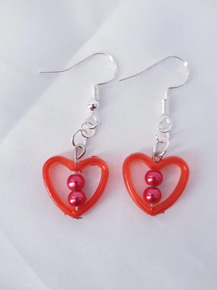 heart beaded earrings gift for her colourful earrings cosplay earrings heart earrings minimalist earrings