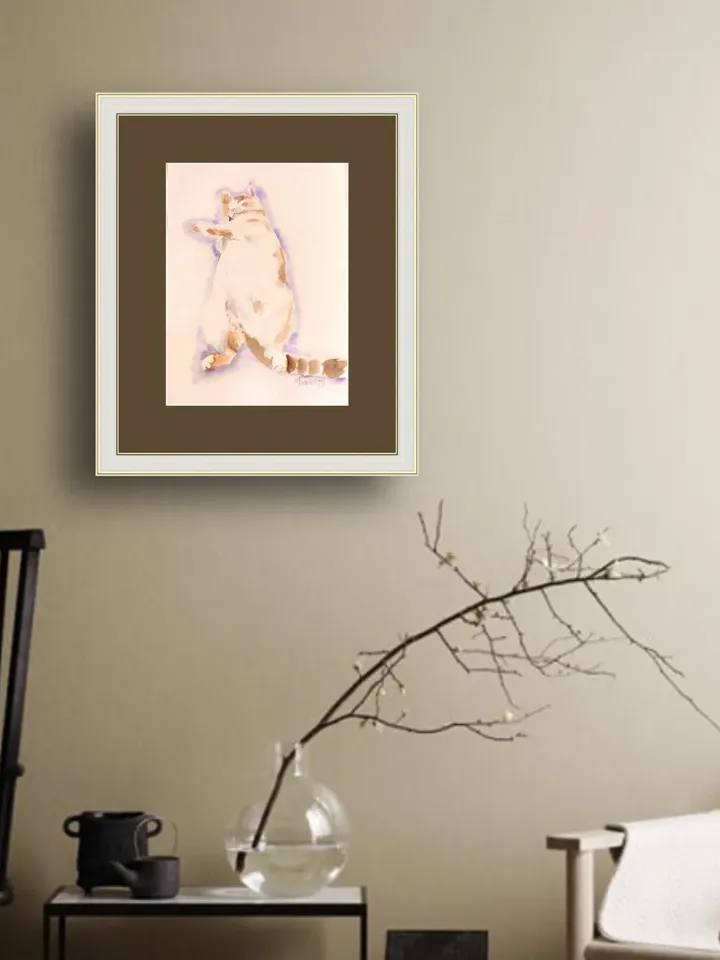 Cat painting original watercolor art pet portrait slipping cat Wight cat painting
