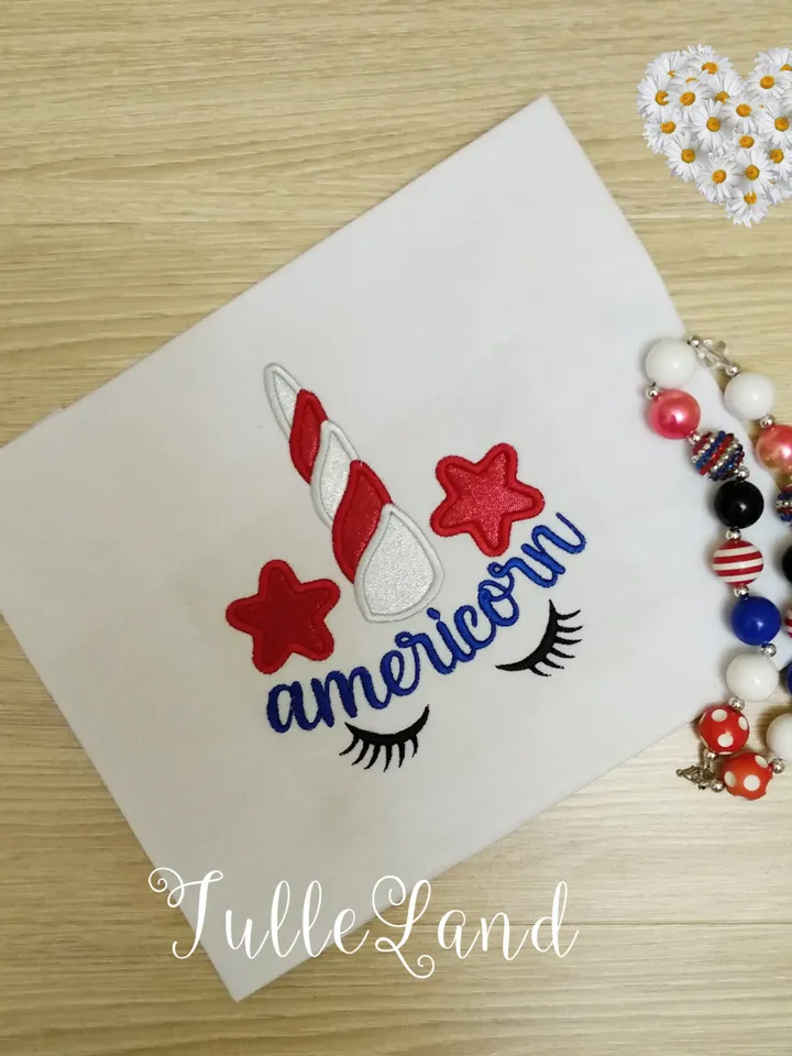 Americorn Patriotic 4th of July Unicorn Usa applique Machine embroidery design