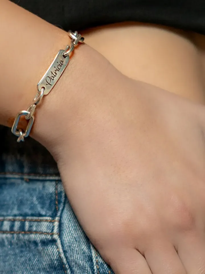 Custom Word Bracelet Engraved | Personalized Name Bracelet | Jewelry Gifts for Her | Women Silver Handmade Link Chain | Customized Engraving