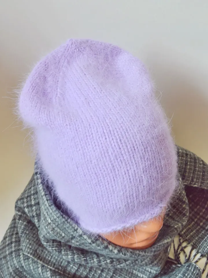 Angora knitted beanie hat for women