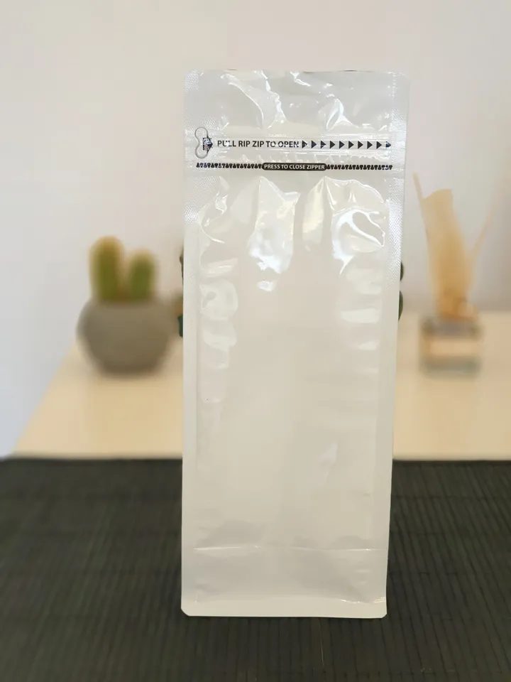WHITE Shiny FLAT BOTTOM Pouch Zipper from Side with Valve option, Bags for Coffee Bean Tea herbal Candy glossy White beg, high quality bag