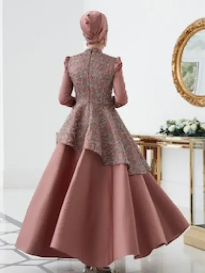 Hürrem Powder Satin Embroidered Ahunare Wedding Dress, Muslim Evening Gown, Nikah, Islamic Wedding, Engagement, Bridesmaid, Maxi Dress