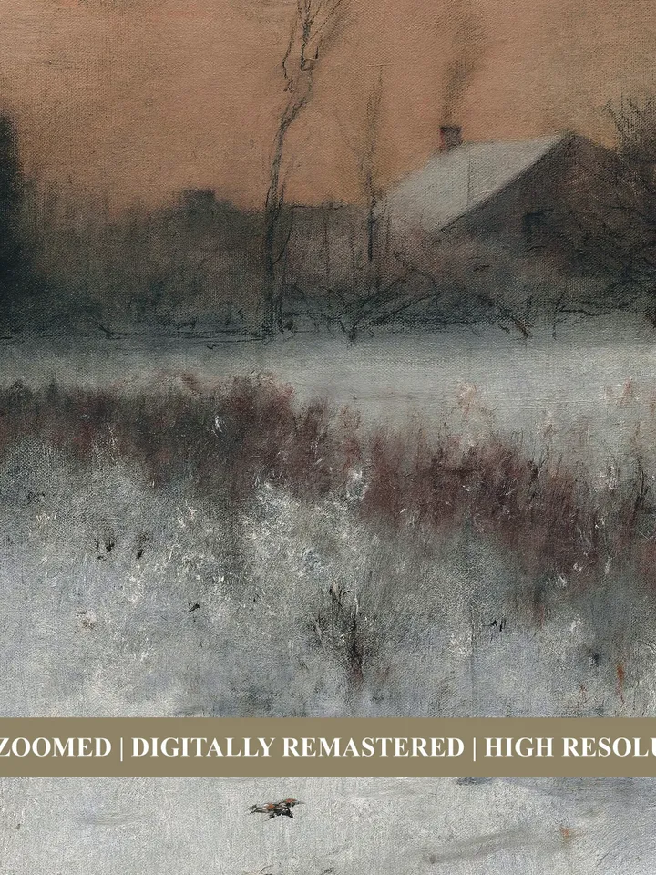Evening Landscape Snowy Rural Oil Painting, Muted Print Vintage Decor, Printable Wall Art Downloadable | 279