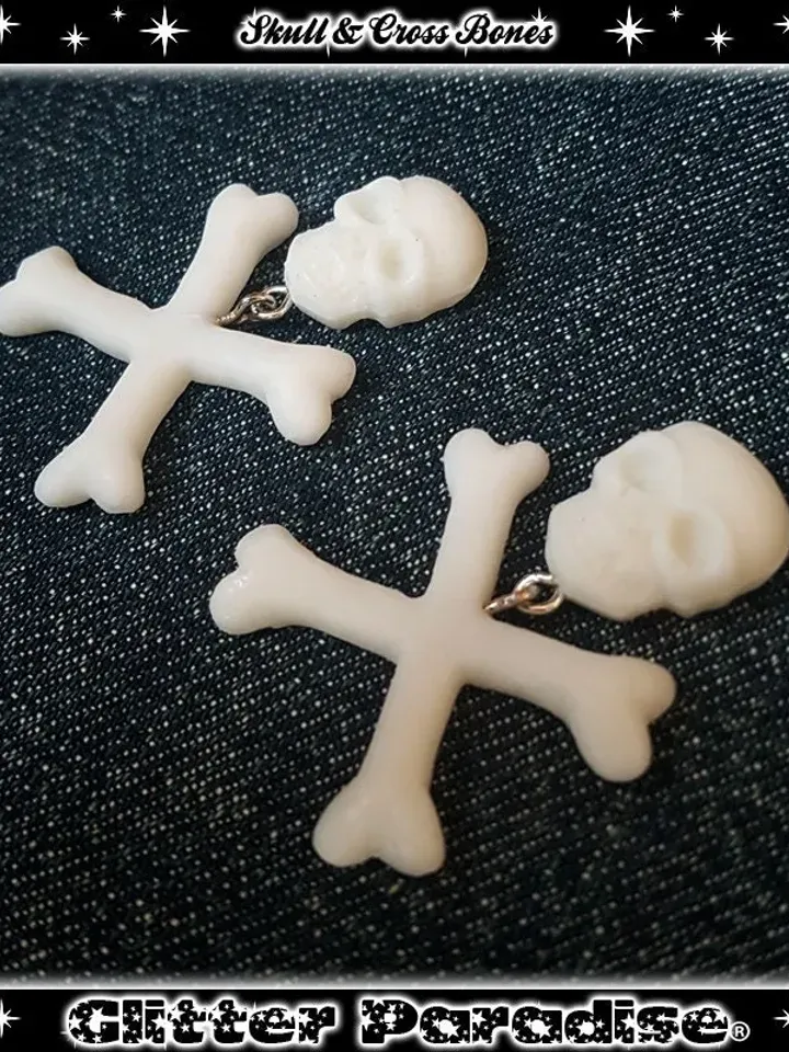 Skull and Crossed Bones - Earrings - Skull - Ghoul - Punk - Rockabilly - Cute & Dead - Punk - Gothic - Dead - Glitter Paradise®