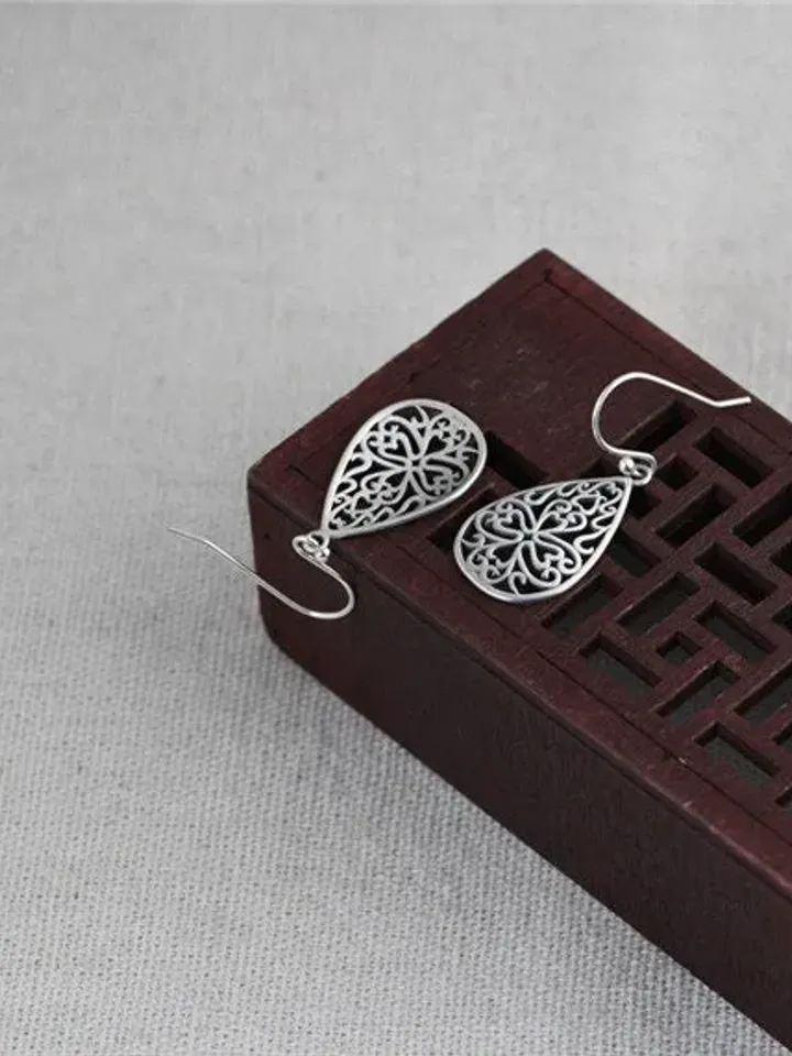 bohemian earrings, sterling silver teardrop earrings, antique silver earrings, boho dangle earrings, ethnic earrings, boho silver earrings