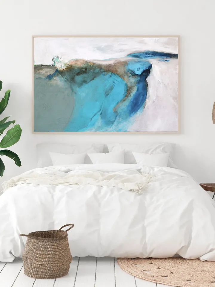 Large Abstract Landscape Painting, Light Blue Wall Art, Large Canvas Painting Art for Living Room, Nordic Style Canvas Art