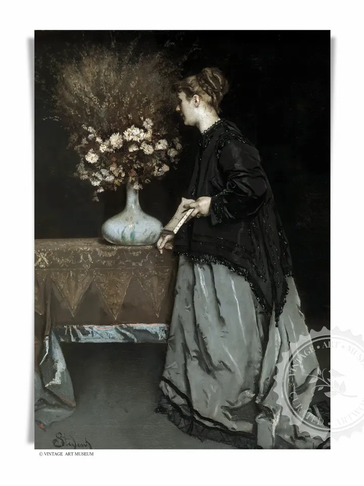 Dark Antique Oil Painting Woman Portrait, French Decor Vintage Printable Wall Art, Digital Downloadable | 54