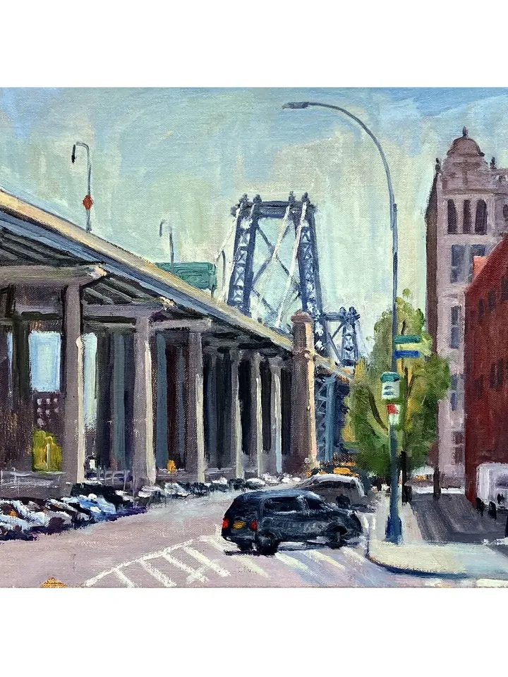 Original New York Cityscape Painting -Delancey St/Williamsburg Bridge/NYC- 12x20 Oil on Canvas, Signed Original Impressionist Landscape