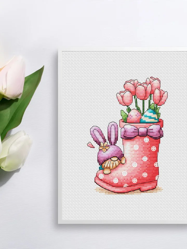 Happy Easter Cross Stitch Pattern PDF, Easter Flowers Cross Stitch Pattern, Easter Eggs Cross Stitch Pattern, Spring Cross Stitch