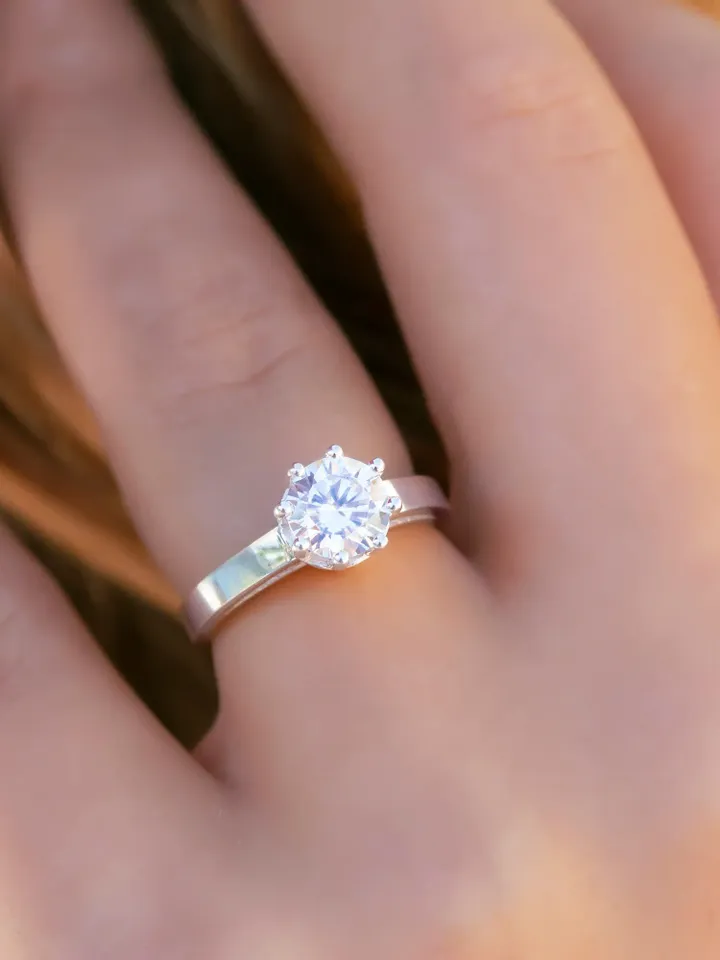 Round Wedding Ring, Round Engagement Ring, Solitaire Ring, 1 Carat Moissanite Round Cut Ring, 14k Solid White Gold Ring, Promise Ring