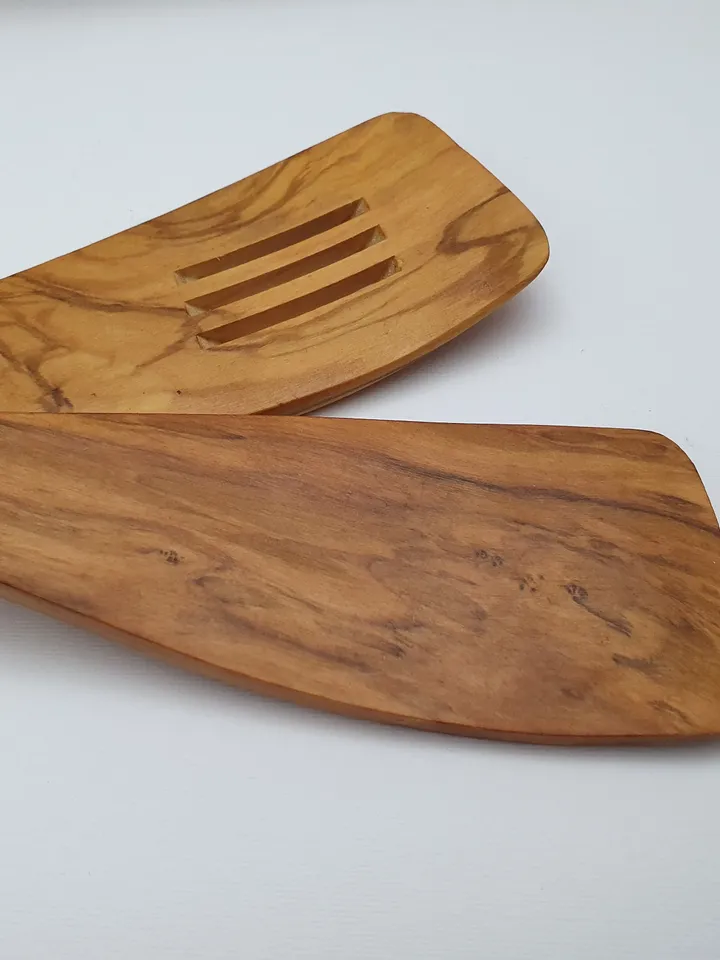 Set of 2 Big Handle Curved Spatula, Normal and Slotted Spatula 32 cm / 12.60" - Handmade Cooking Utensils - AKwood #Z01