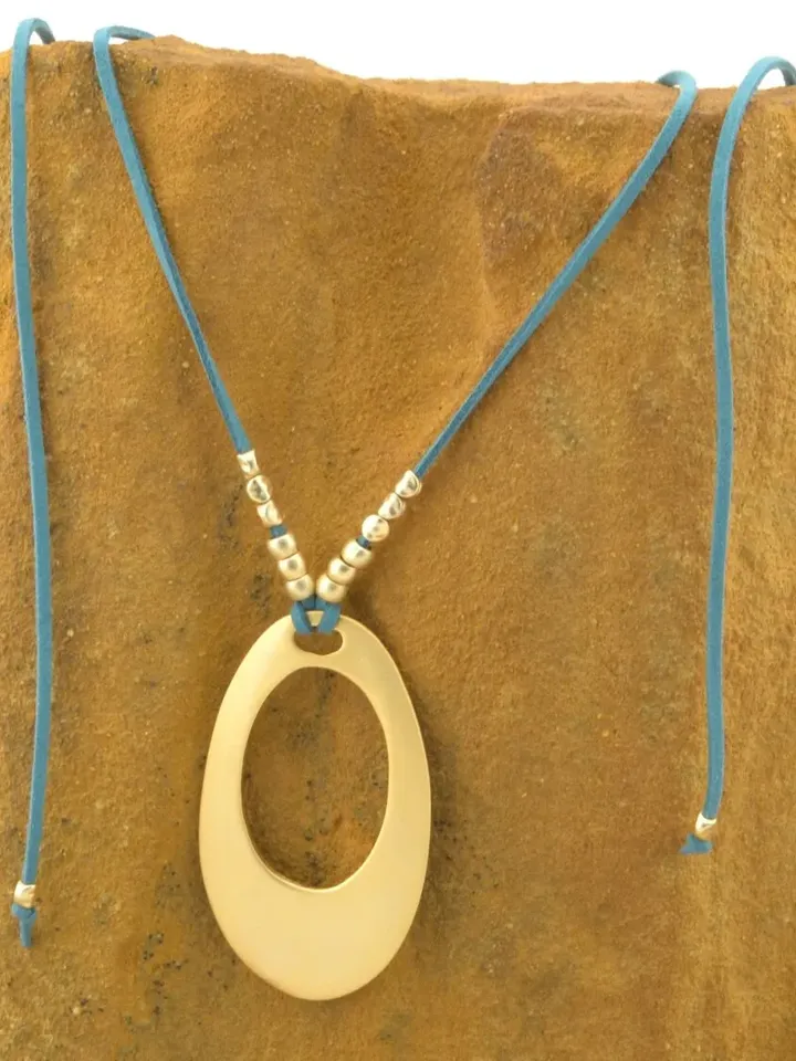 Silver or Gold OVAL PENDANT NECKLACE for Women, Bold Boho Suede Vegan Jewelry, Everyday Layering Statement, Large Open Oval Pendant