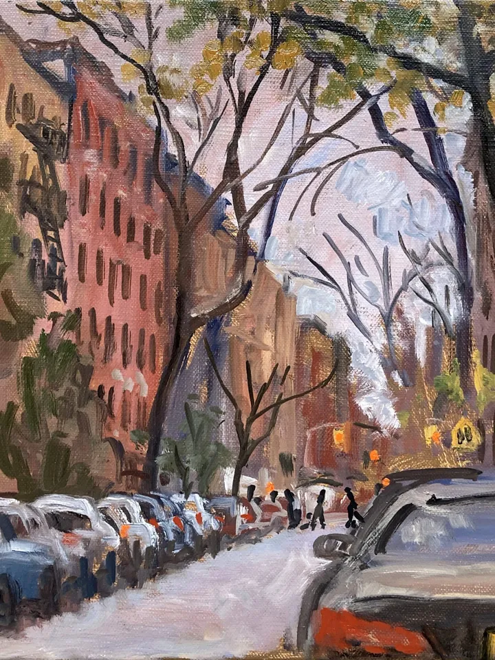 East Village Cityscape Painting - From 6th St/NYC - 11x14 Oil on Linen, Urban Plein Air Impressionist Landscape, Signed Original