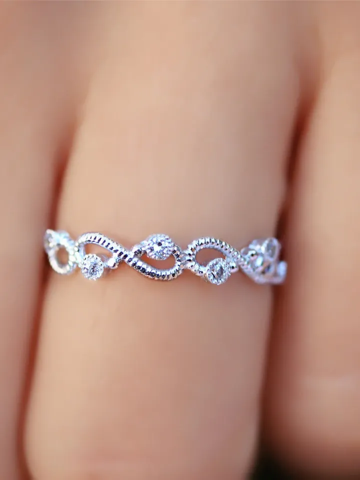 INFINITY SHAPE RING | Tiny Diamond Stacking Dainty Gold Ring | Women Promise Ring | Modern Wedding Band | 14k Solid Gold Bridal Jewelry