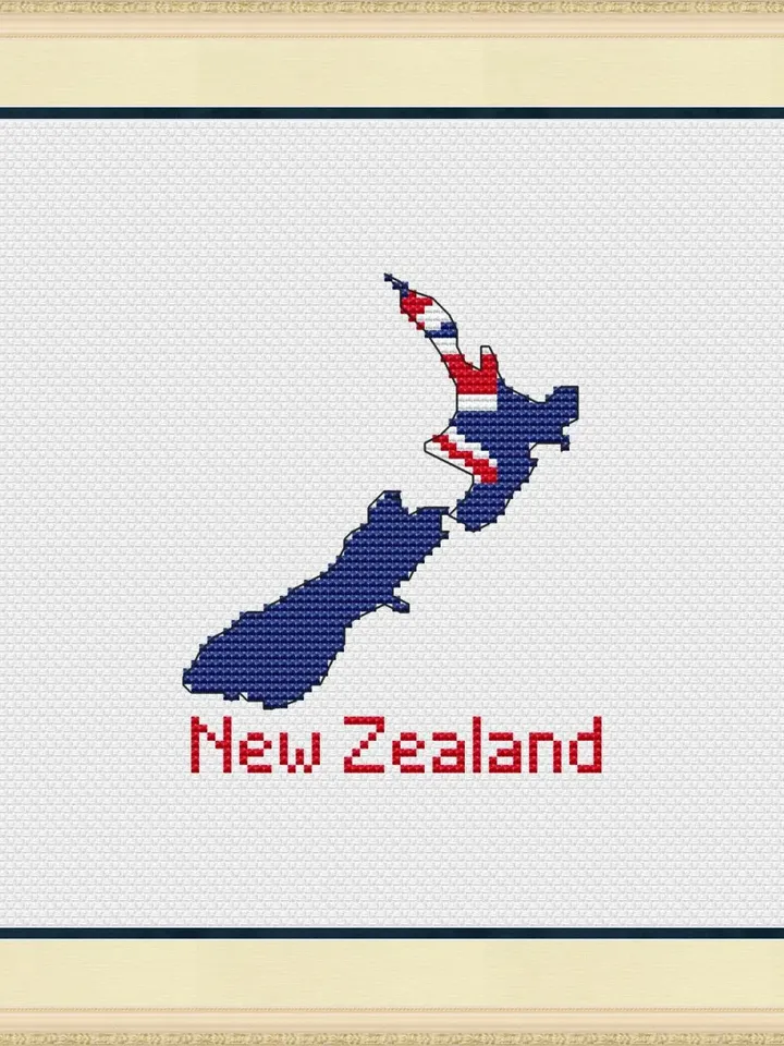 New Zealand map Cross Stitch pattern modern, Oceania easy Xstitch chart PDF