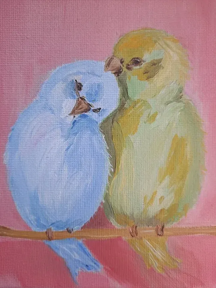 Parrots oil painting Birds wall art Love birds painting