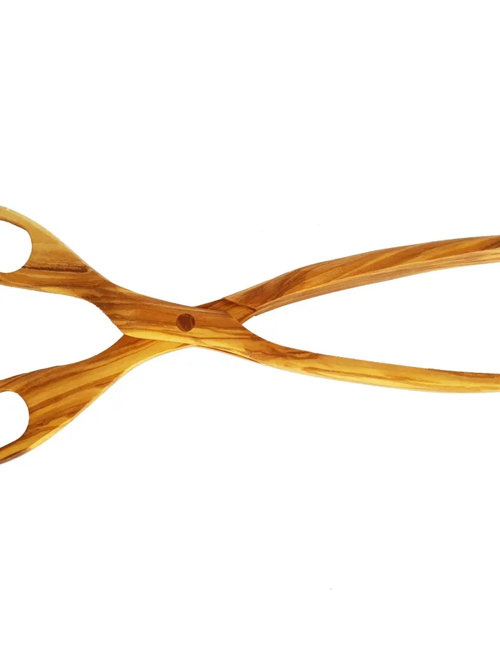 Olive Wood Scissors for Salad - Wooden Salad Tongs - Serving Utensils Handmade / Wooden Grill Tongs - Bread Server - AKwood