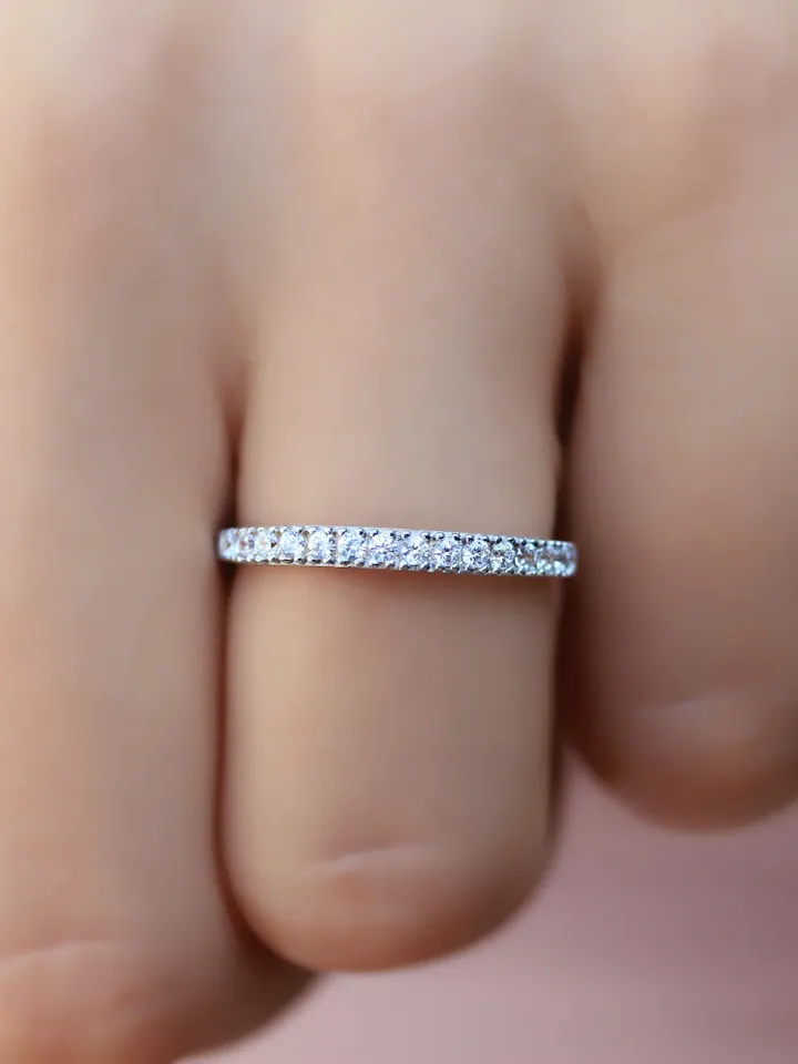 SMALL DIAMOND RING | Moissanite Half Eternity Ring Band | Gift For Anniversary | Handmade 14k Gold Women Wedding Ring | Bridesmaid Jewelry
