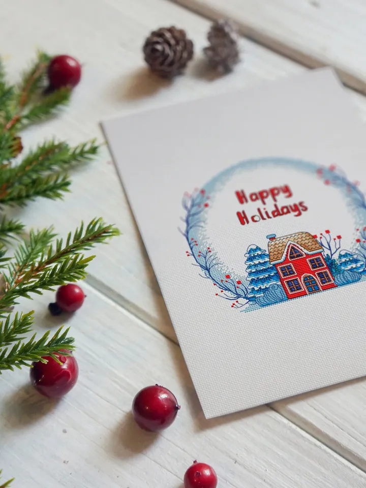 Christmas Cross Stitch Pattern, Happy Holidays Modern X-Stitch Pattern, Winter City, Cross Stitch Chart, Instant Download PDF