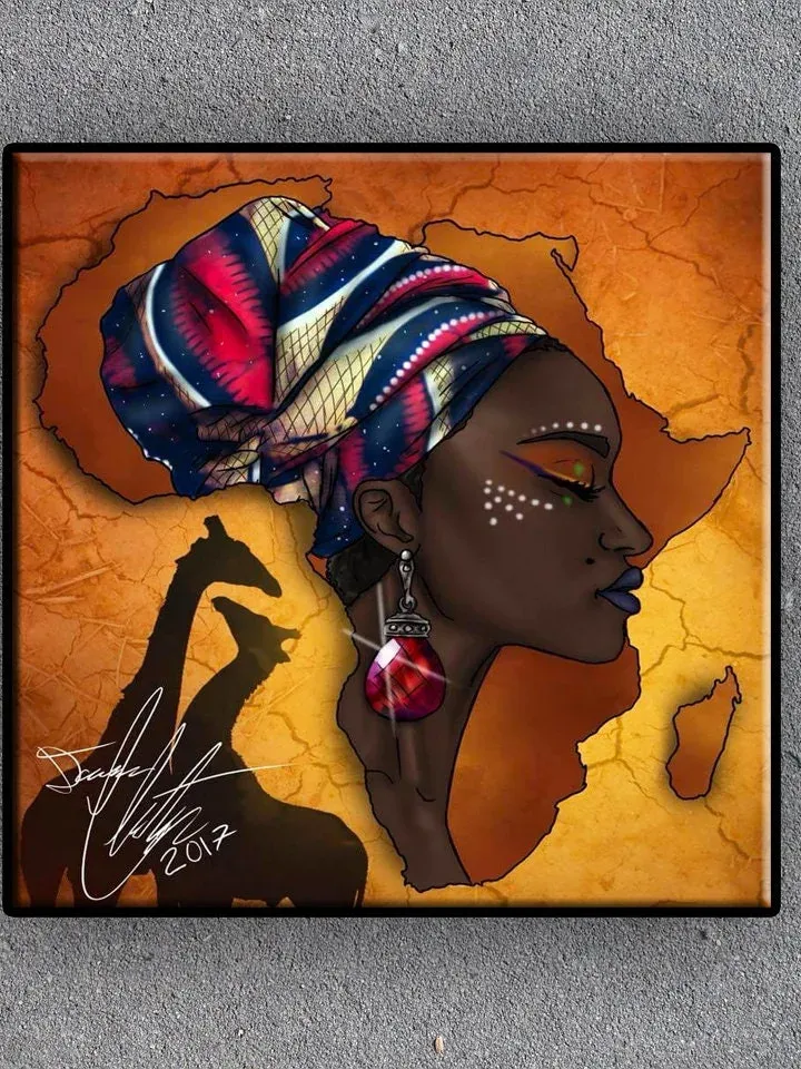 5d diamond painting african woman Print on Canvas , Floating Frame Option, Modern Wall Art, Extra Large Canvas Wall Art