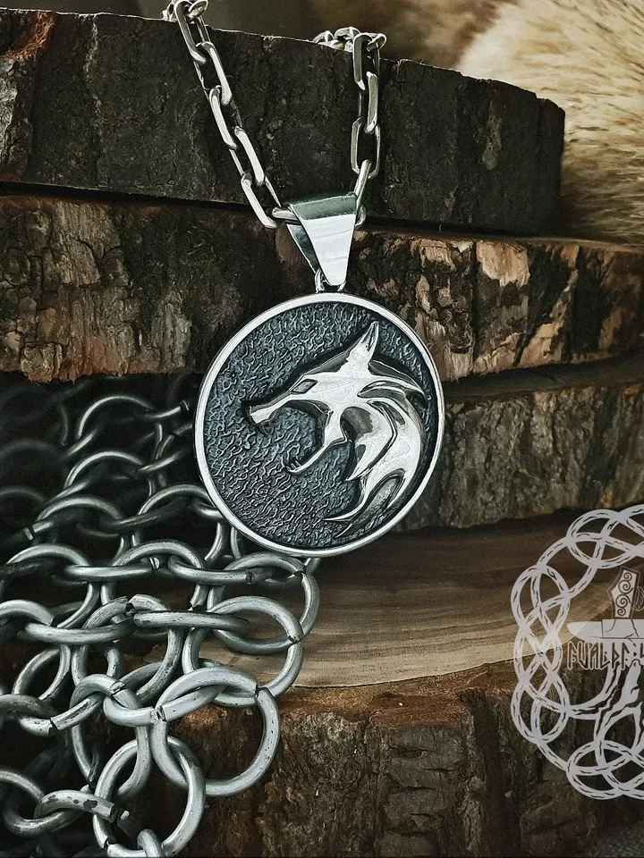 Witcher Medallion, Wolf School Medallion, Wolf Pendant, Sterling Silver Witcher Pendant, Wolf School Necklace