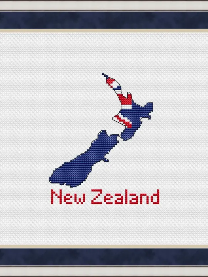 New Zealand map Cross Stitch pattern modern, Oceania easy Xstitch chart PDF