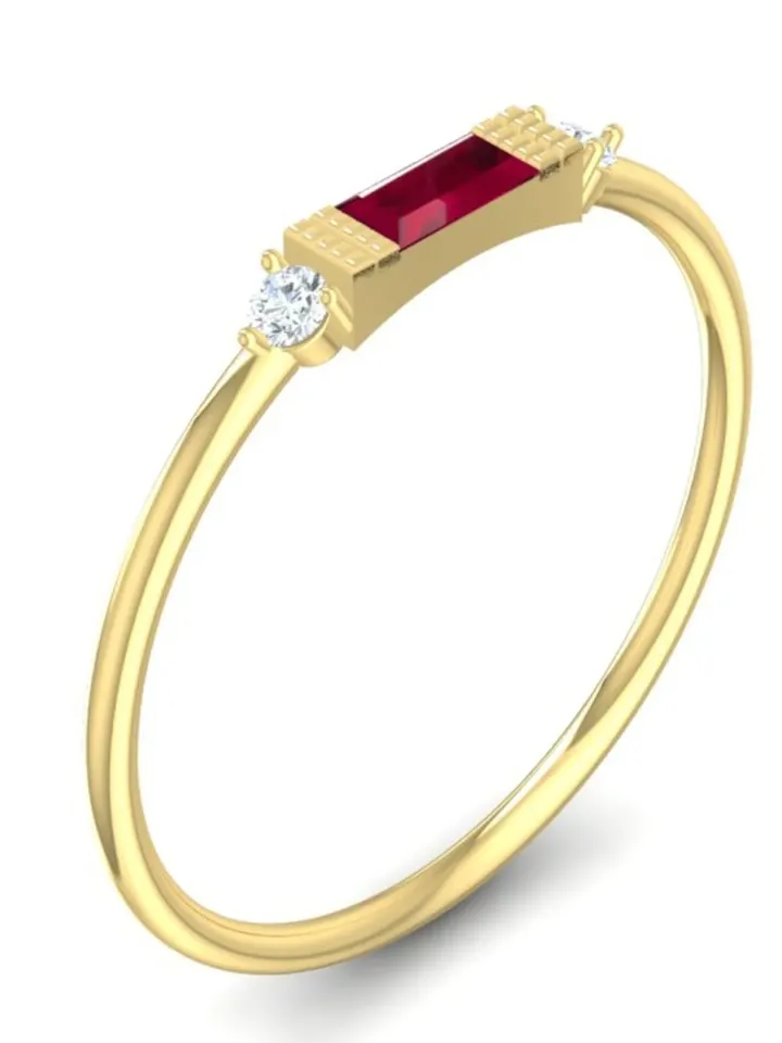 BAGUETTE RUBY RING | Red Gemstone Ring | Ruby Wedding Ring | Minimalist Ruby Gold Ring | Handmade Gemstone Gold Ring | Gift For Engagement