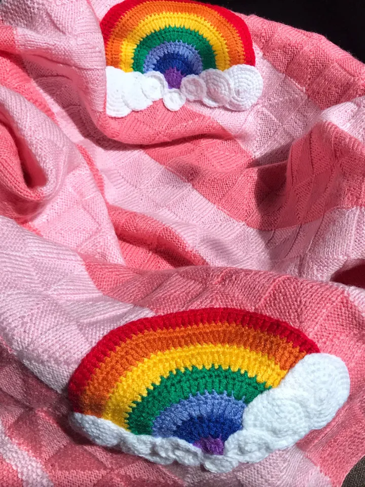 Pink rainbow baby blanket, Crochet baby girl blanket and booties, Gift set for baby girl