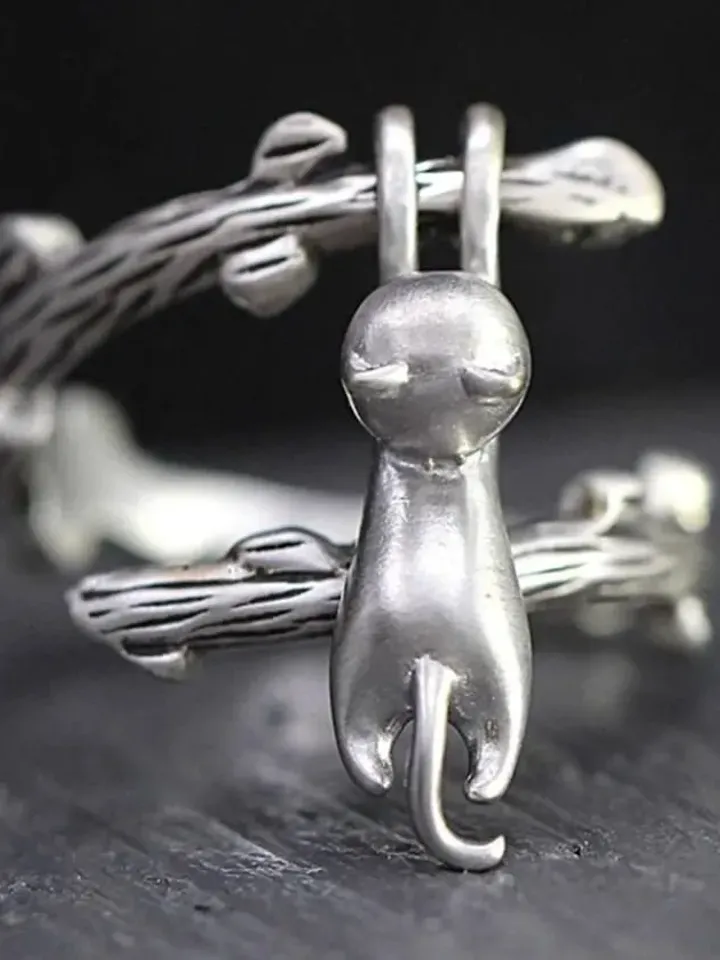 Sterling Silver Cat Fidget Ring, fidget ring, spinner ring, cat ring, cat spinner ring, spinner rings for women, fidget ring women, cat ring