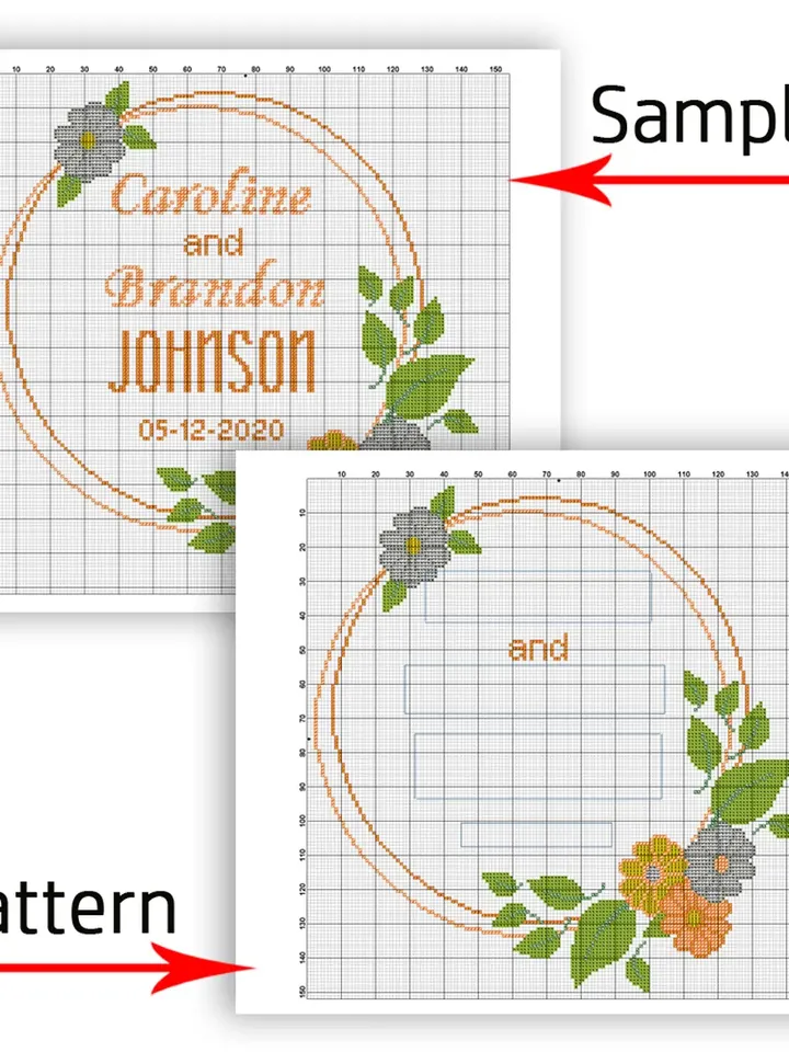 DIY. Wedding announcement cross stitch pattern. Anniversary cross stitch.