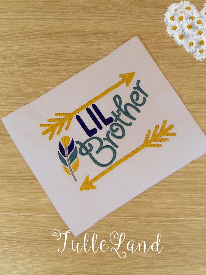 Lil brother Big brother feather & arrows little bro sibling Design for Machine Embroidery