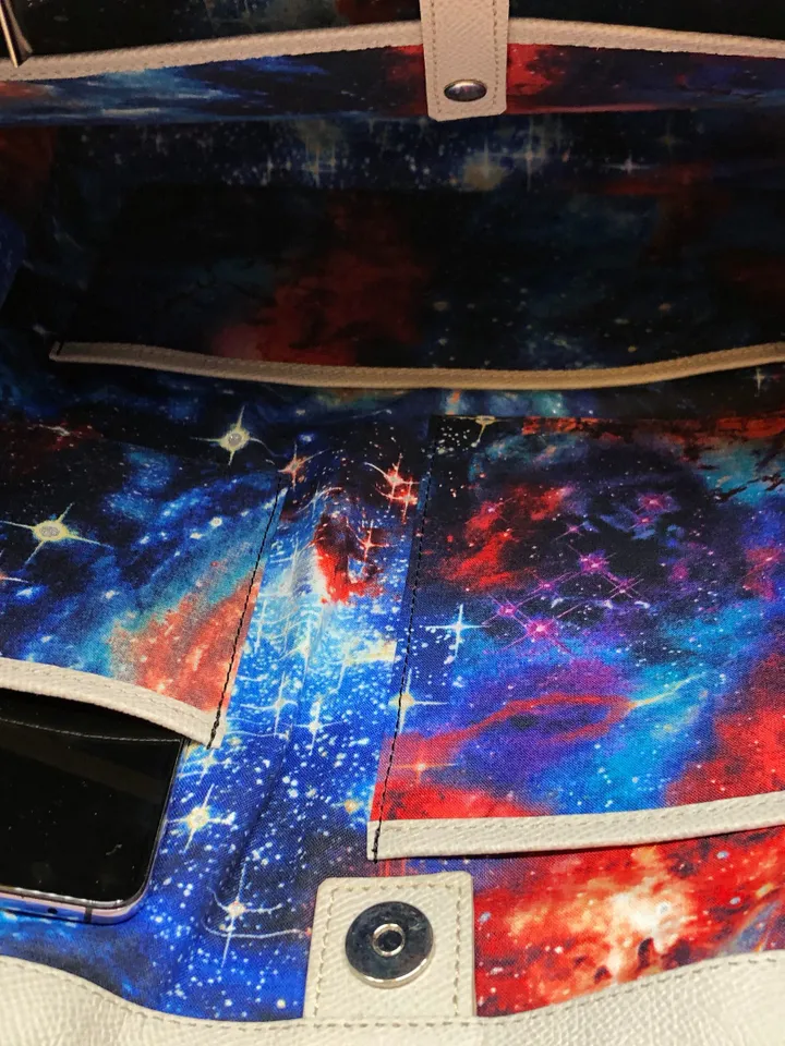 Astronaut Tote Bag with Art, Genuine Leather Tote Bag Lined, Space Tote Bag with a Moon, Space Gifts for Women, Valentines Day Gift Ideas