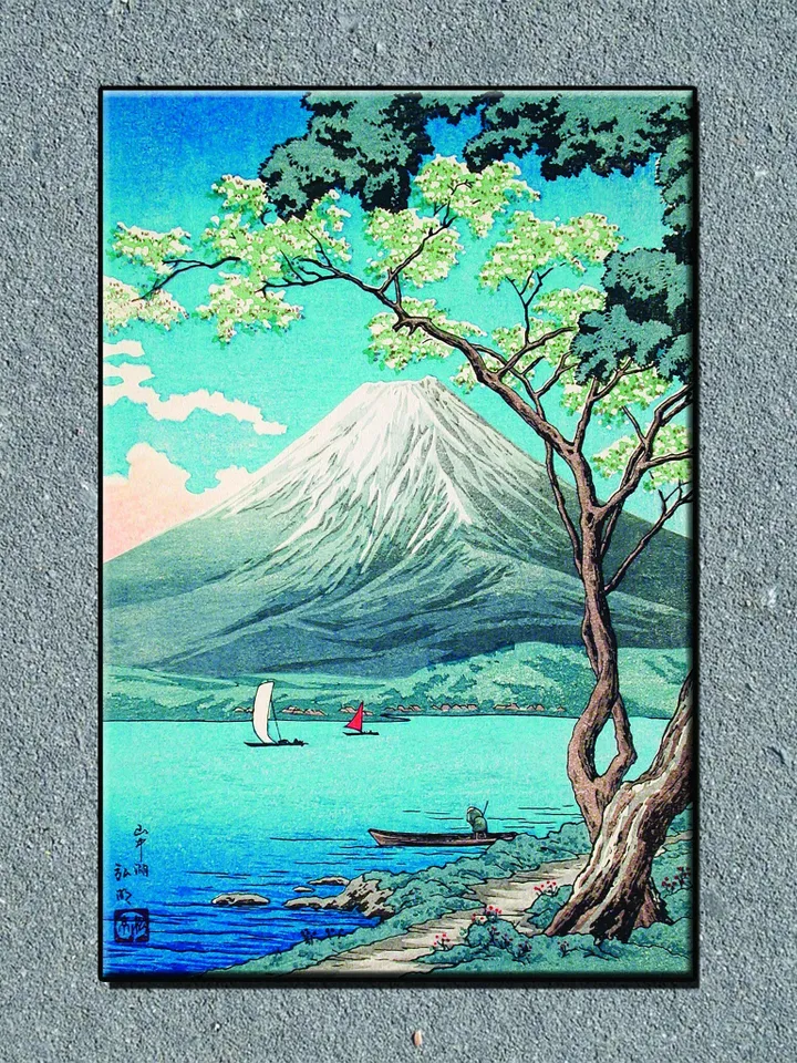 Mount Fuji from Lake Yamanaka,Takahashi Shōtei Japanese Art Print on Canvas,Floating Frame Option,Modern Wall Art,Extra Large CanvasWall Art