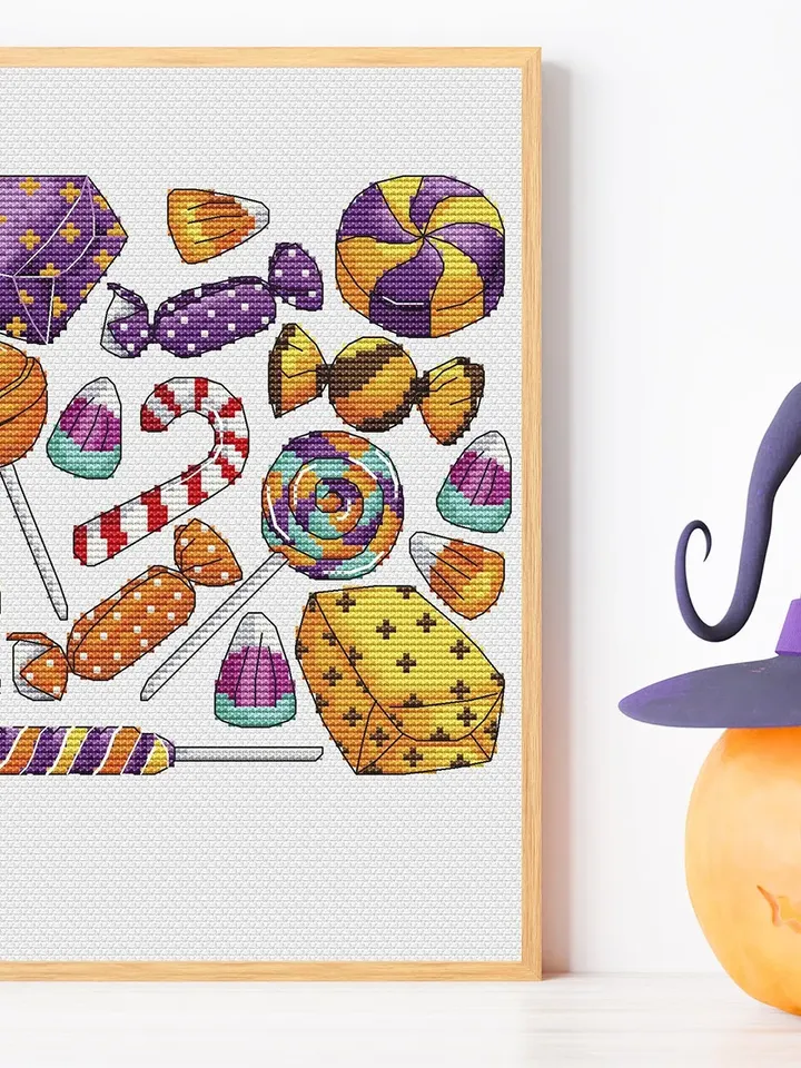 Halloween Cross Stitch Pattern, PDF Instant Download, Halloween Candy Pattern, Cross Stitch Embroidery, Halloween Candy Cross Stitch