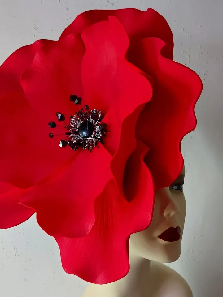Large poppy Fascinator Kentucky Derby Hat, Flower headband, Tea Party Hat, Royal Ascot Hat, Festival hat, Derby 2023