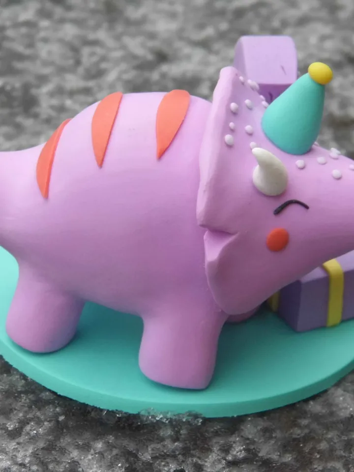 Triceratops cake topper for baby girl, Dinosaur figurine for cake, Cake topper birthday, Personalized cake topper, Handmade and unique