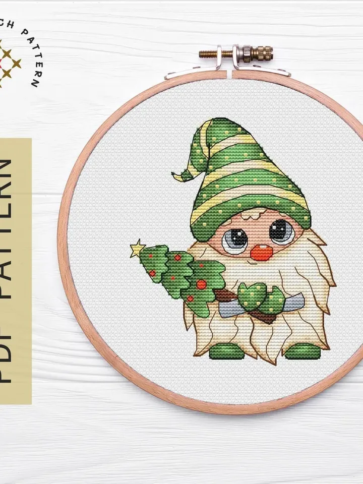 Gnome Cross Stitch Pattern PDF, Scandinavian Gnome Cross Stitch Chart Instant Download, Fall Hand Embroidery Pattern