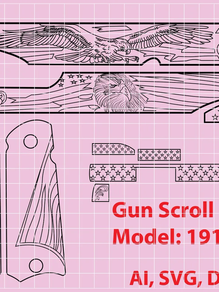 1911 Gun Eagle Design, Custom, Ai, Vector, SVG, DXF, PNG,