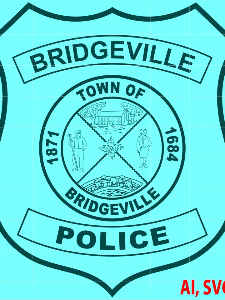 Town of Bridgeville Police Badge, Logo, Seal, Custom, Ai, Vector, SVG, DXF, PNG, Digital