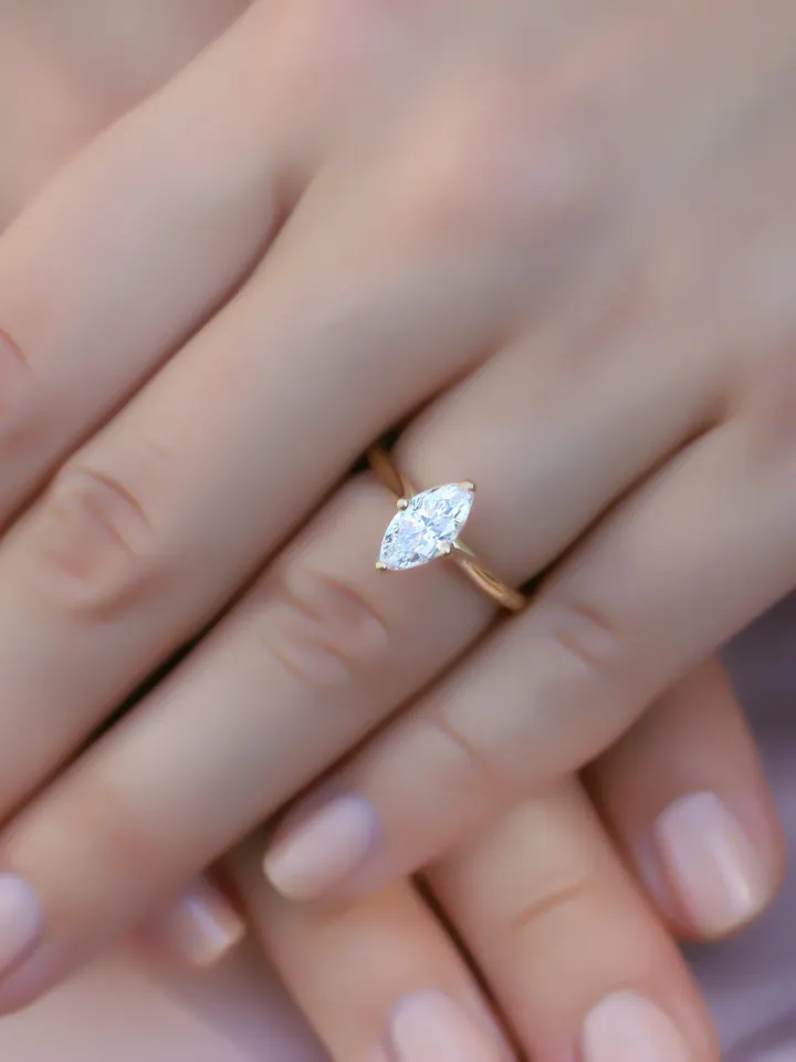 ENGAGEMENT GOLD RING | Marquise Solitaire Gold Rings | Women Promise Ring | Lab Grown Diamond Ring | White Diamond Ring | Ring For Women