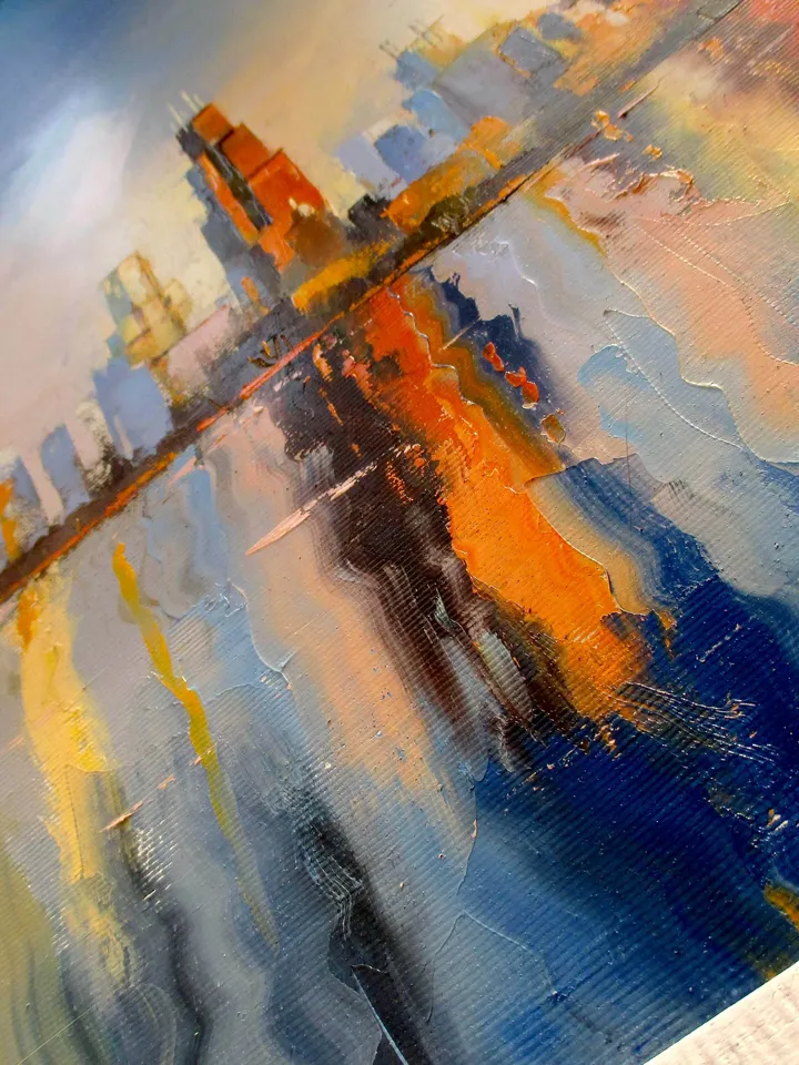 Chicago Painting ORIGINAL OIL PAINTING on Canvas, HAND PAINTED Lake Michigan Chicago Skyline Original Art by "Walperion"