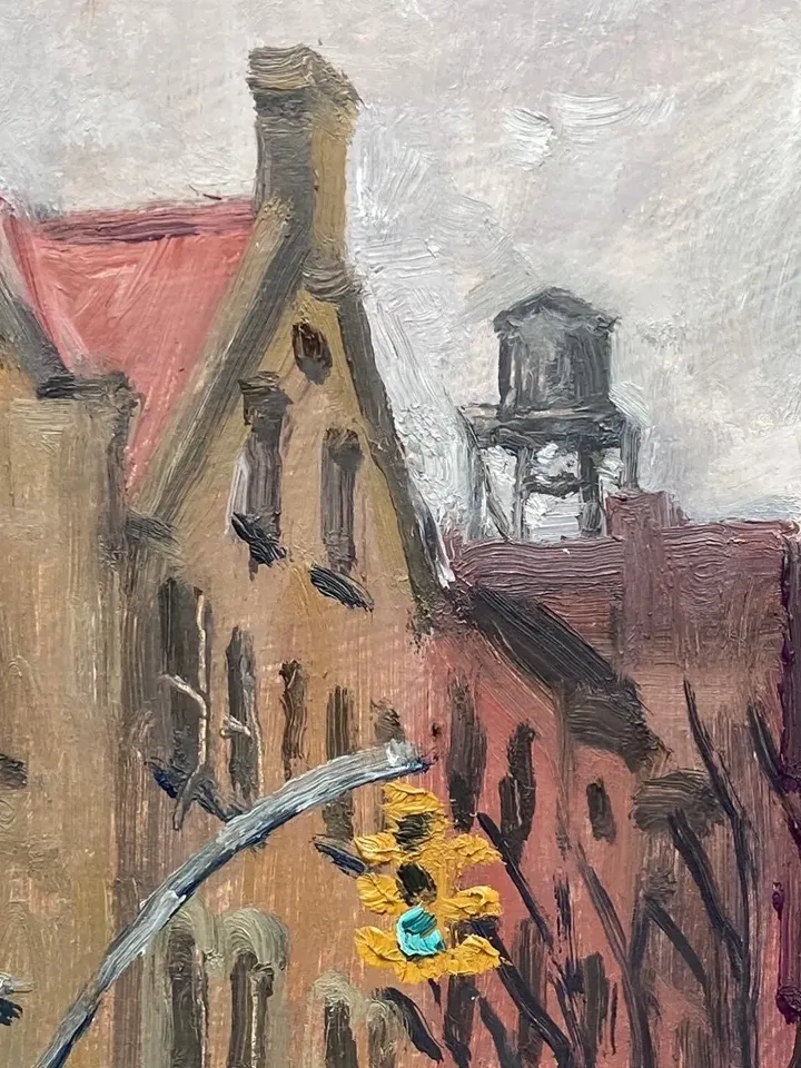 New York City Landscape Painting -From 77th and West End Avenue- 8x8 Oil on Panel, NYC Impressionist Cityscape, Signed Original
