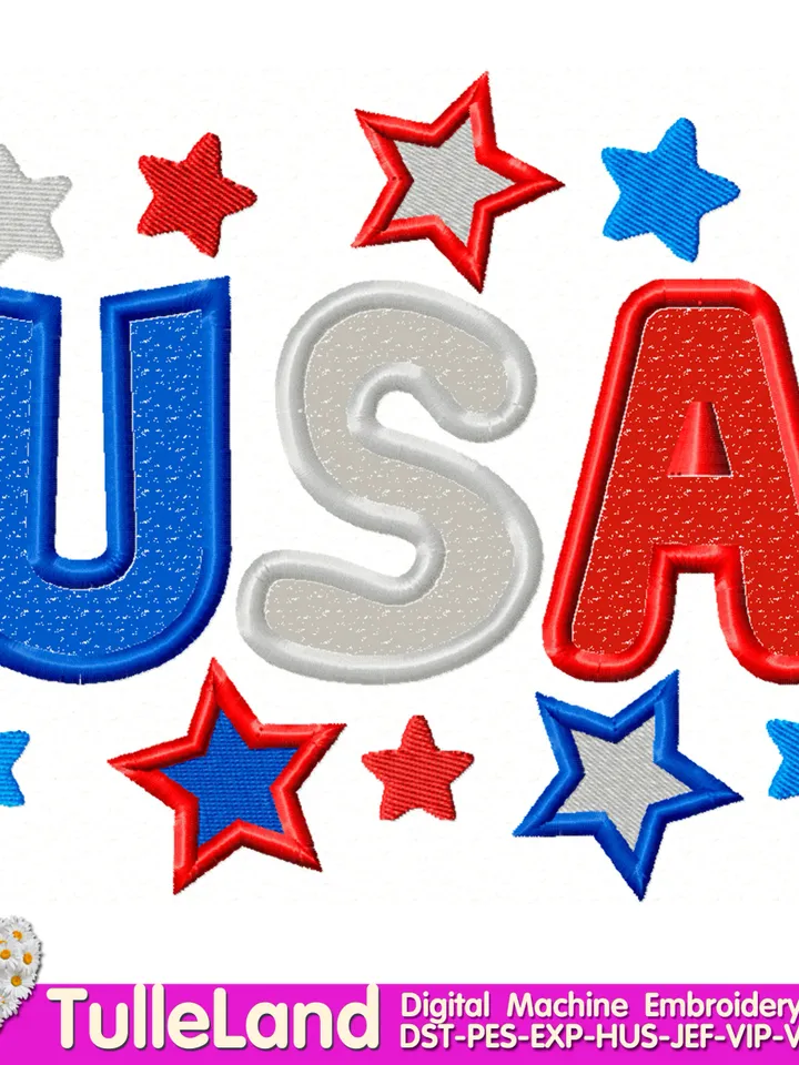 4th of July USA applique Machine embroidery design