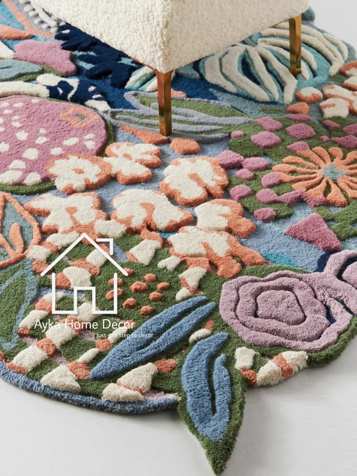 Ayka Vintage 100% Handmade Woolen Area Rug For Hall Kitchen Living Room Bed Room Bath Room Dining Room Kids Room Carpet Flower Rug Christmas