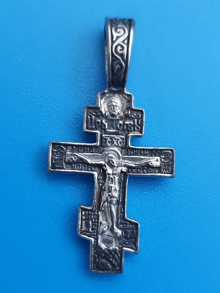 Orthodox blessed cross crucifix made of silver 925 Let God arise prayer on the back side free shipping